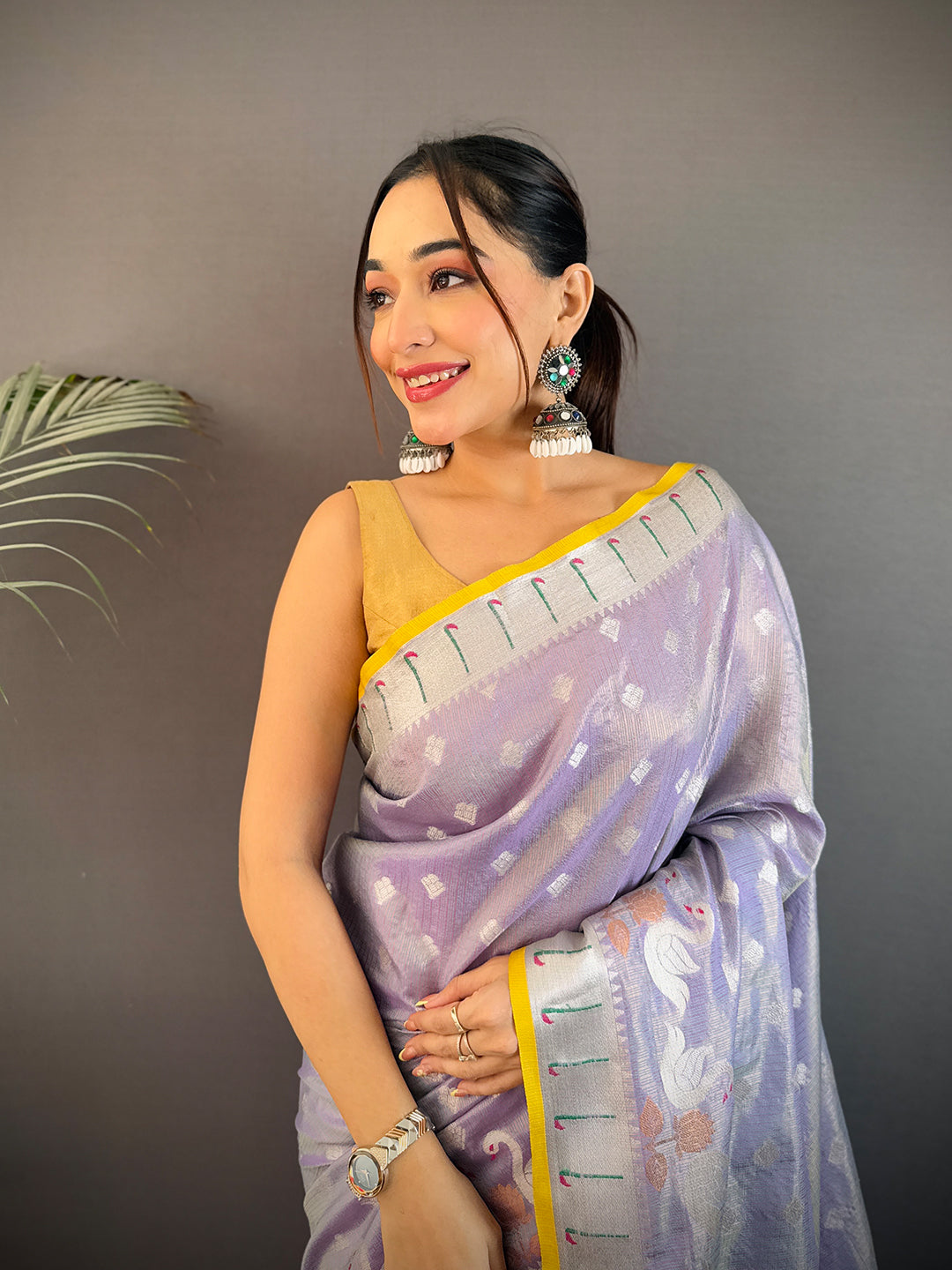 Pastel Purple Kota Kora Meenakari Saree
