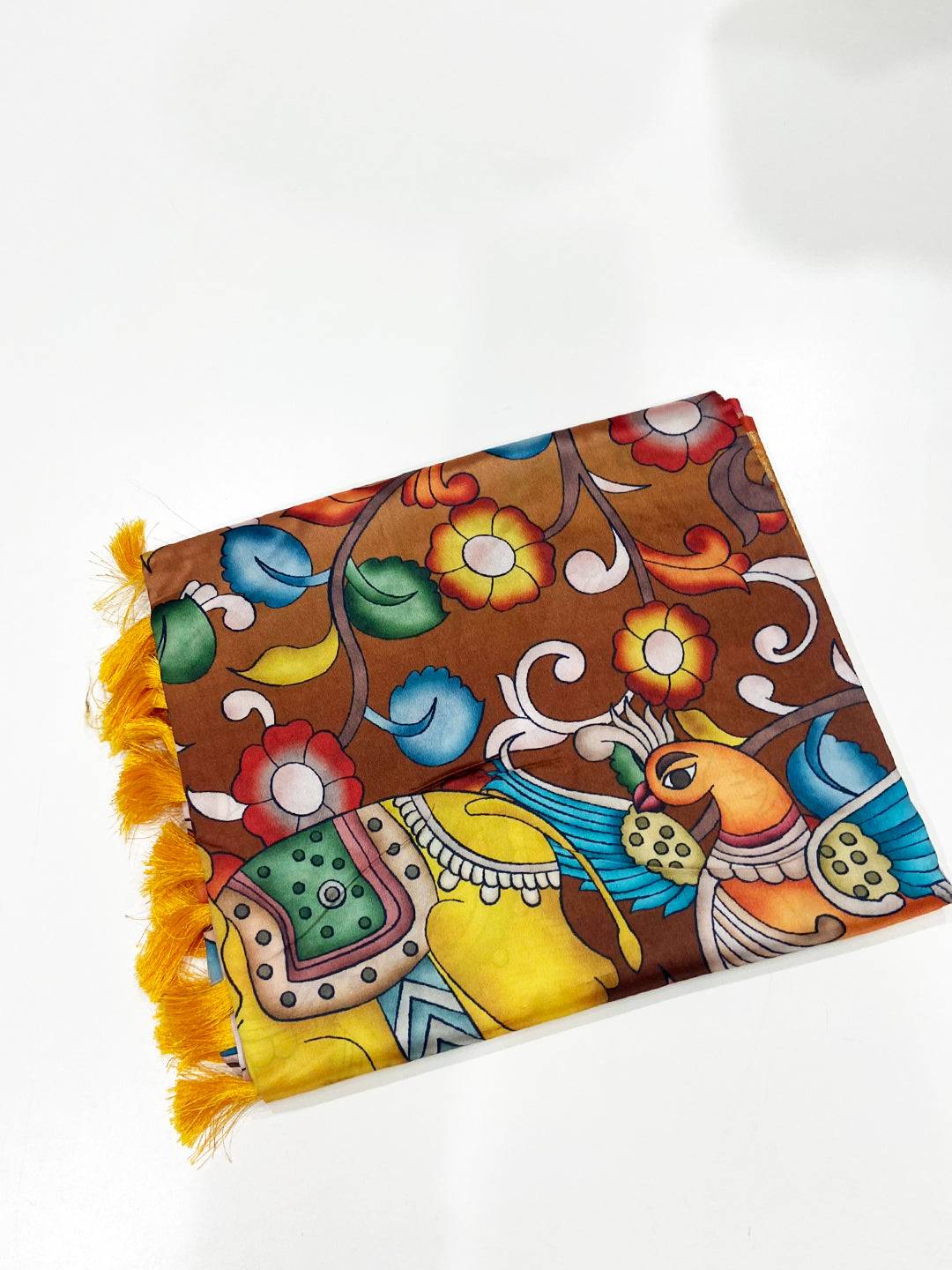 Coffee Brown Kalamkari Digital Prints Saree