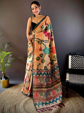 Light Peach Folklore Tissue Chanderi Saree