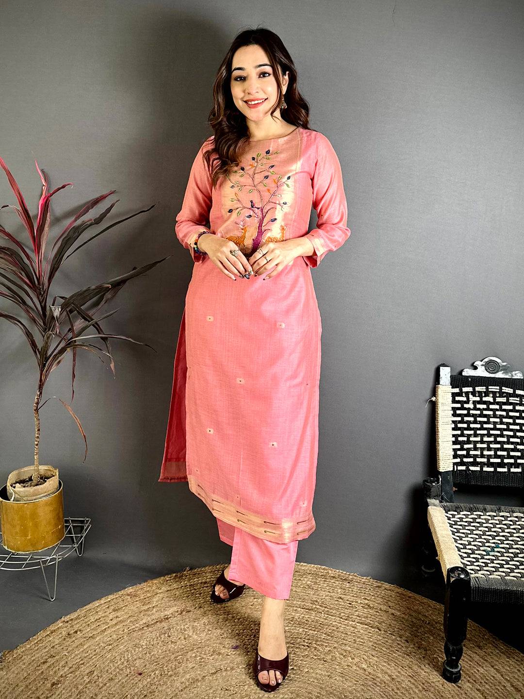 Peach Radiance Handwork Suit Set