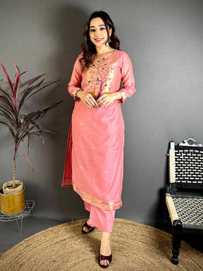 Peach Radiance Handwork Suit Set
