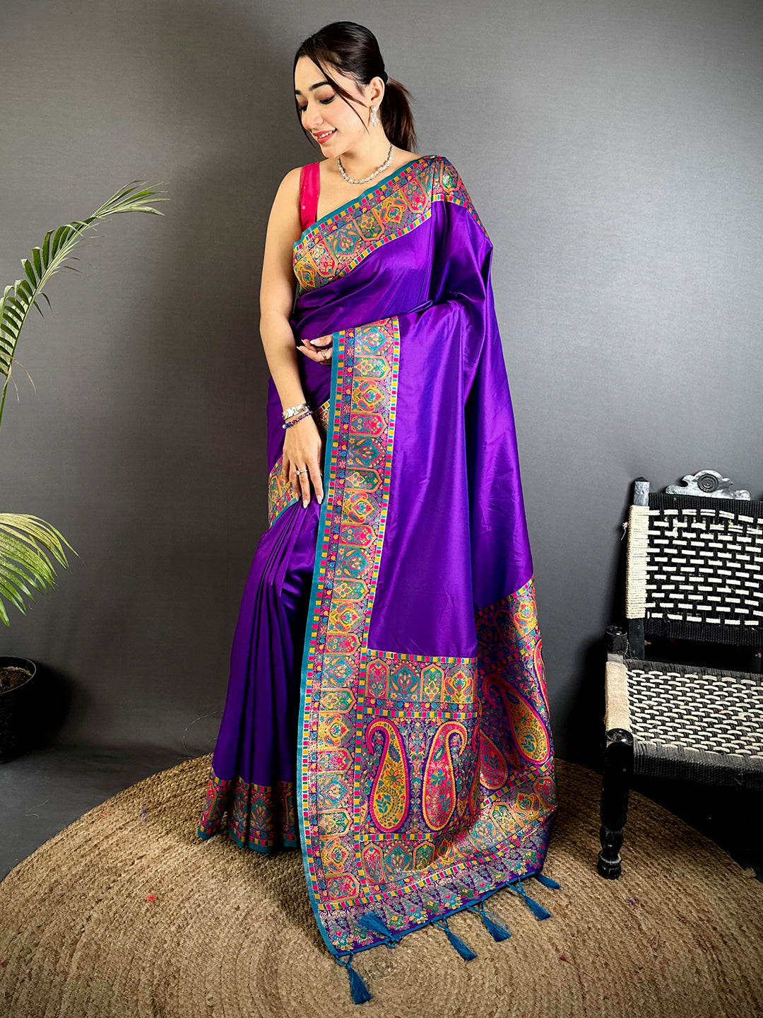 Vibrant Minakari Pashmina Soft Silk Saree


