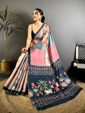Radiance Tussar Contrast Kalamkari Pallu Saree
