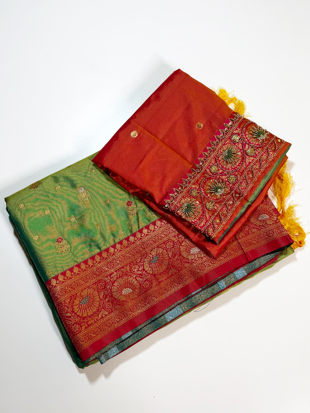 Green Minakari Butti Zari Tissue Saree With Maggam Blouse