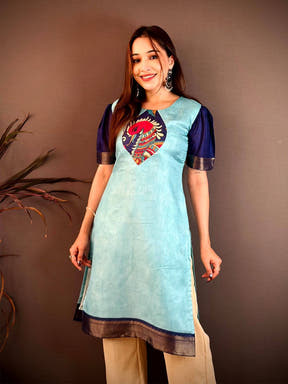 Elegant Crew Neck Dola Silk Kurti