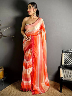 Regal Striped Print Soft Chiffon Saree