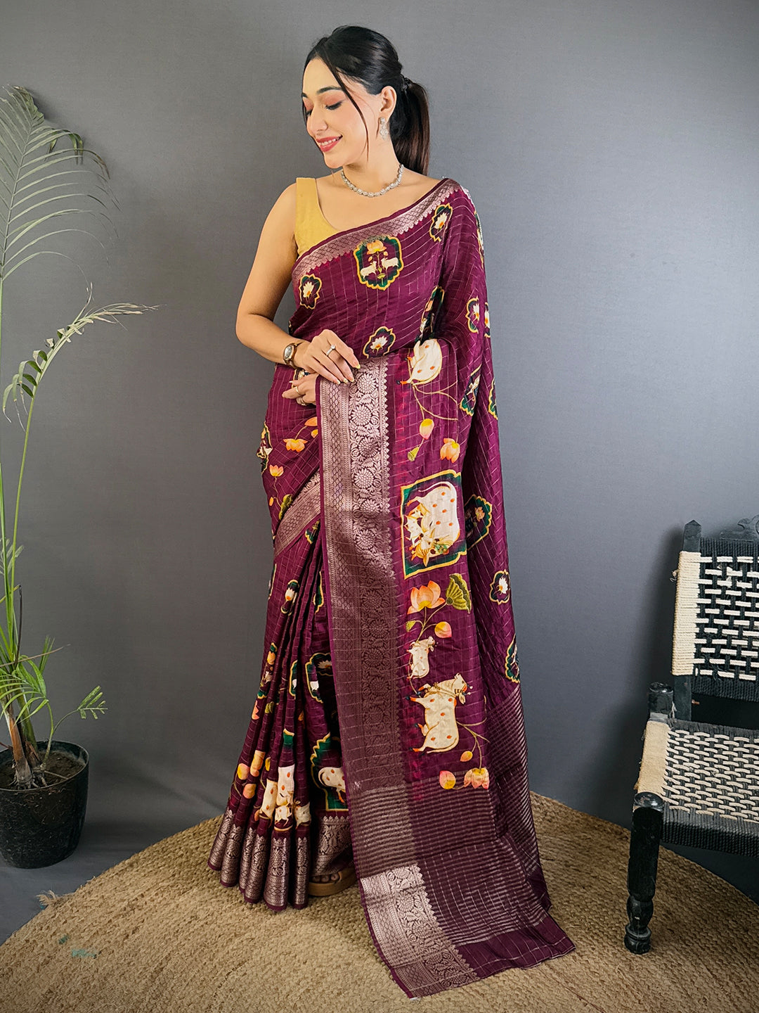 Deep Wine Pure Viscose Kalamkari Saree