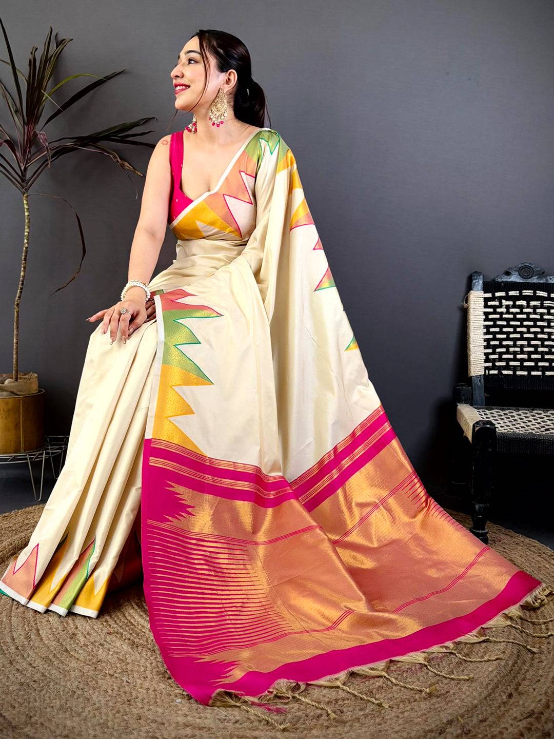Chiku Soft Silk Regal Copper Zari Saree