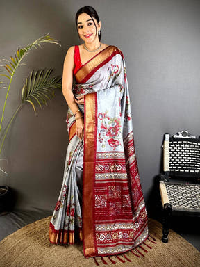 Radiant Red Floral Dola Silk Saree


