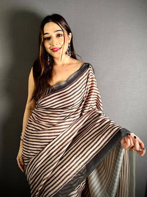 Opulent Ajrakh Block Print Tussar Saree

