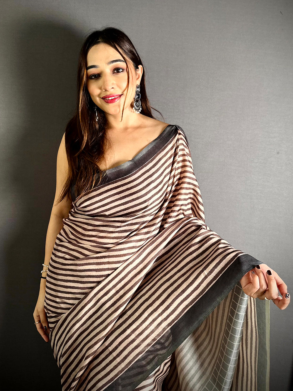 Opulent Ajrakh Block Print Tussar Saree


