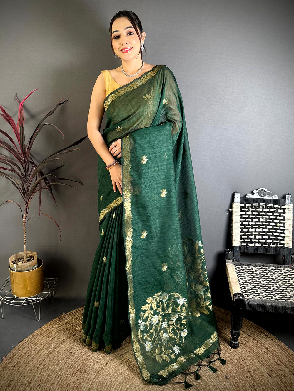 Green Sona Chandi Muga Cotton Saree