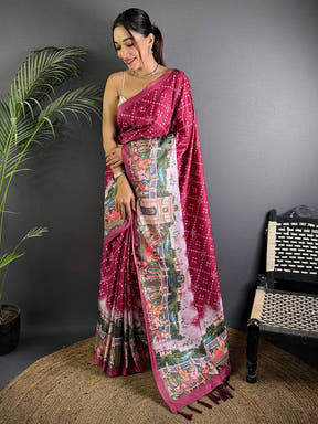 Magenta Kalamkari Digital Printed Saree


