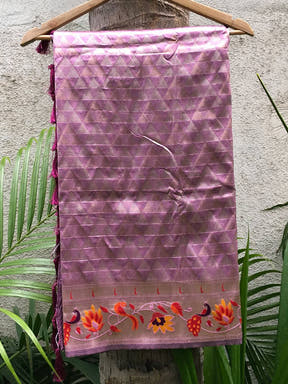 
Light Wine Silk Blend Woven Zari Work Paithani Saree