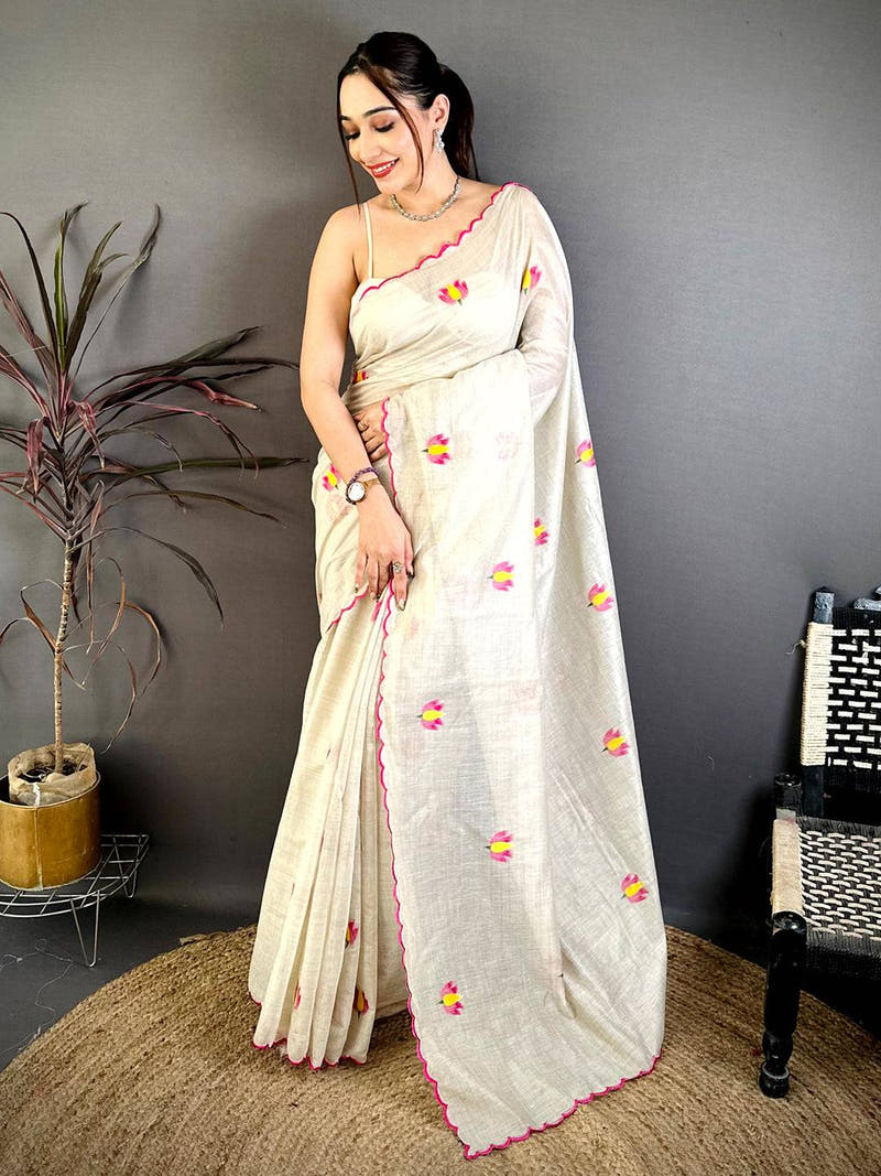 Stylish Mul Cotton Floral Weaving Saree