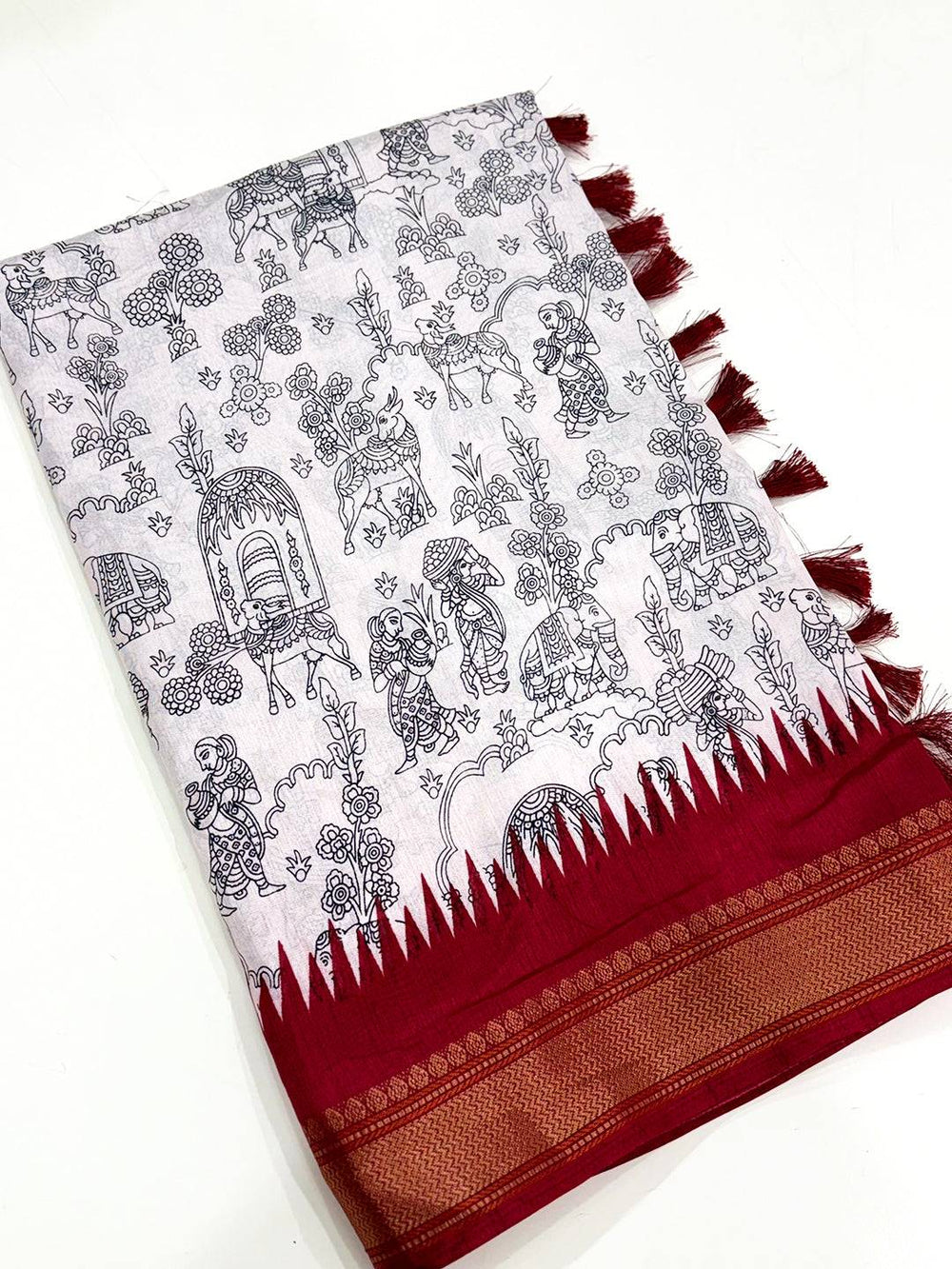 Elegant Pen Kalamkari Dola Silk Saree