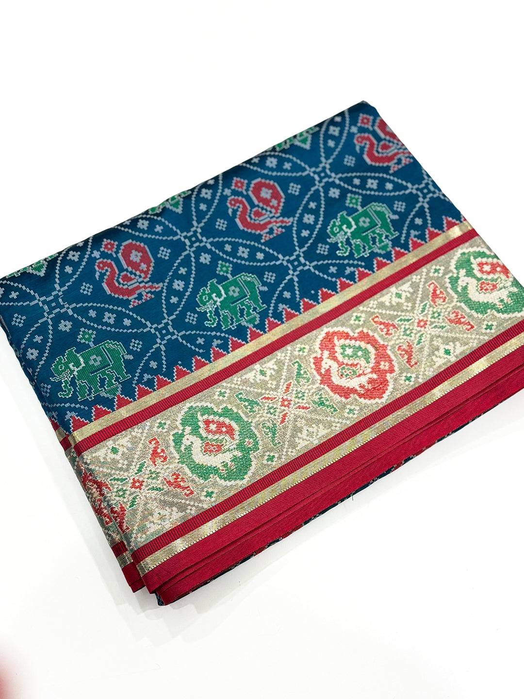 Elegant Denim Blue Pochampally Patola Silk Saree