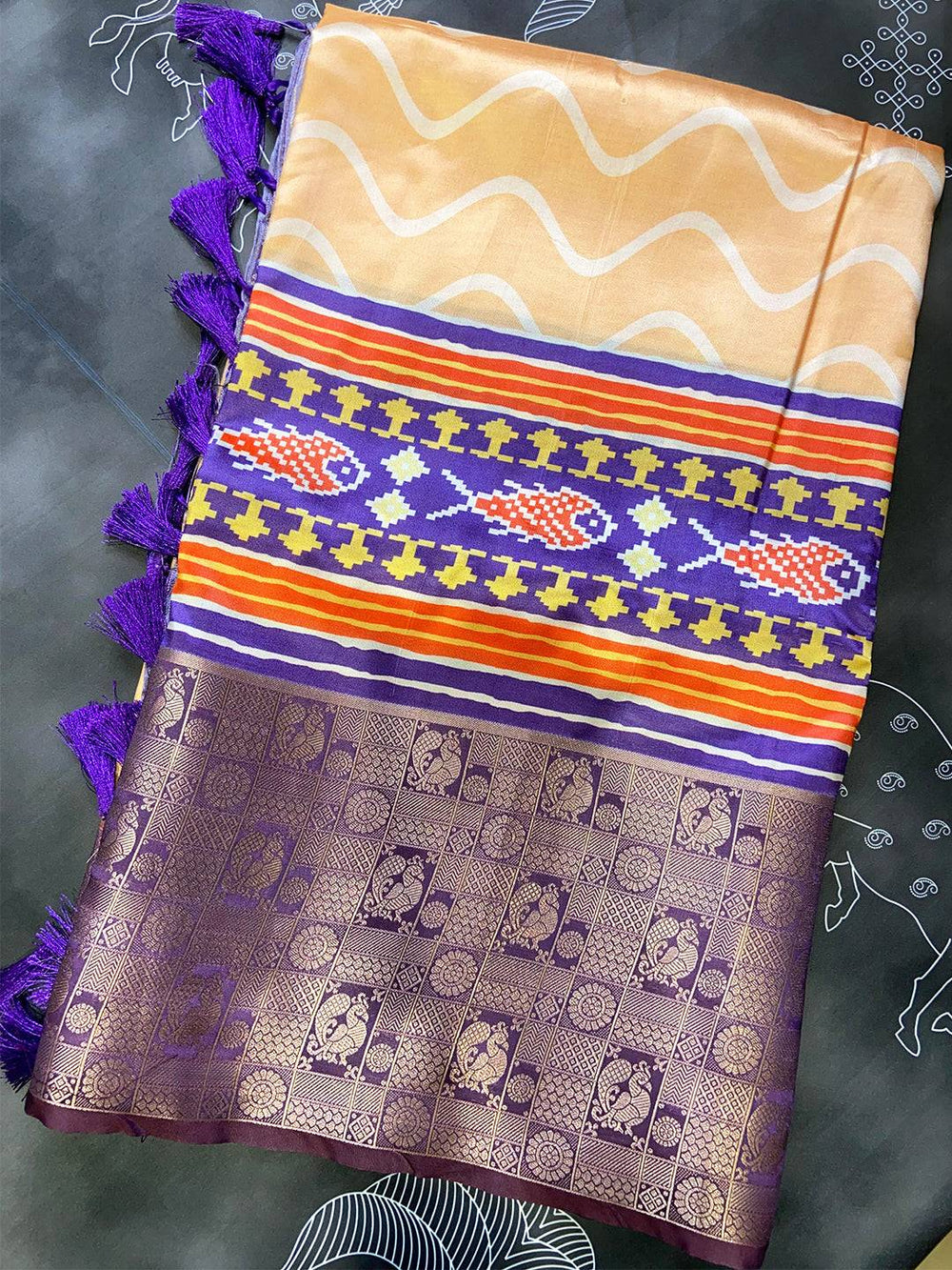 Peach Geometric Silk Saree