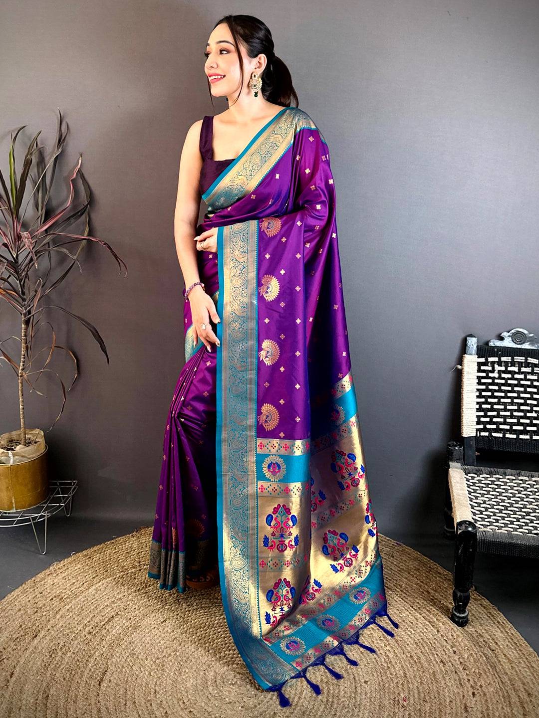 Elegant Minakari Gold Zari Silk Saree