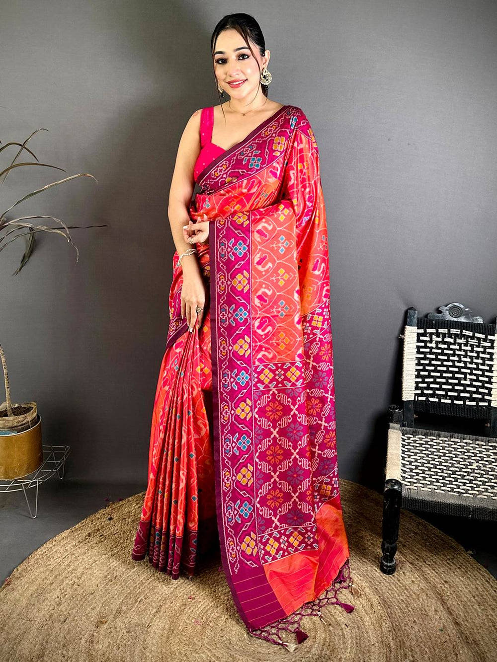 Exclusive Peach Silk Patola Saree