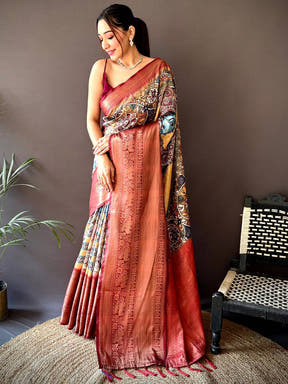 Elegant Buff Beige Silk Saree with intricate Pattu Zari Border