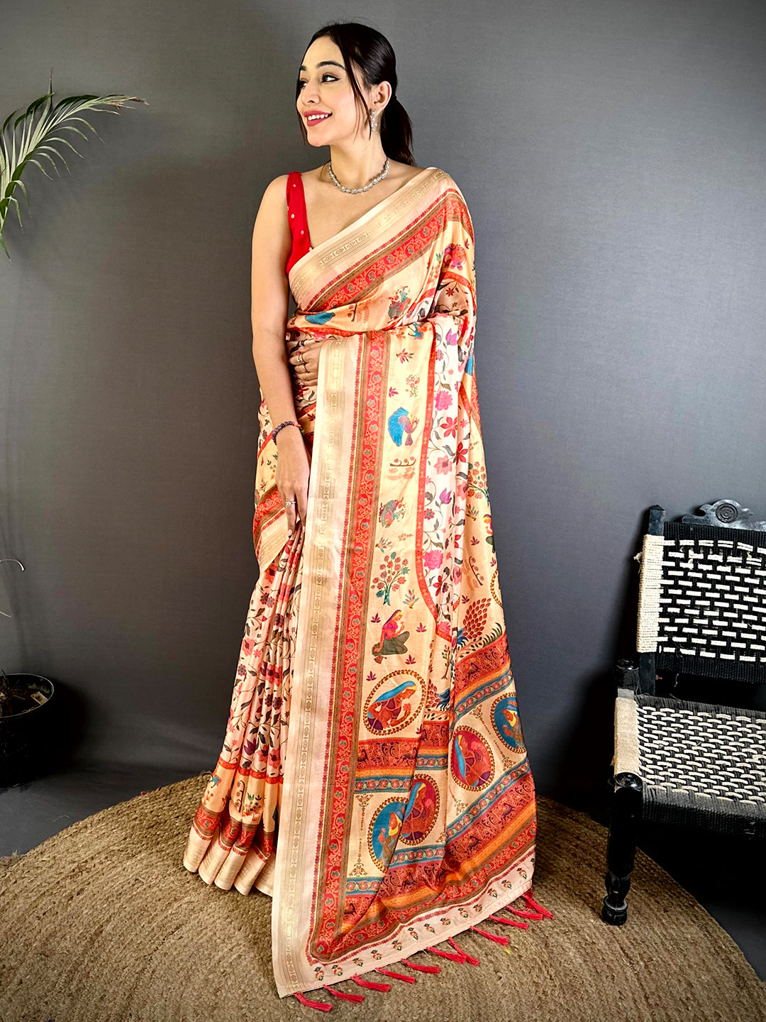 Radiance Kashmiri Print Soft Silk Saree
