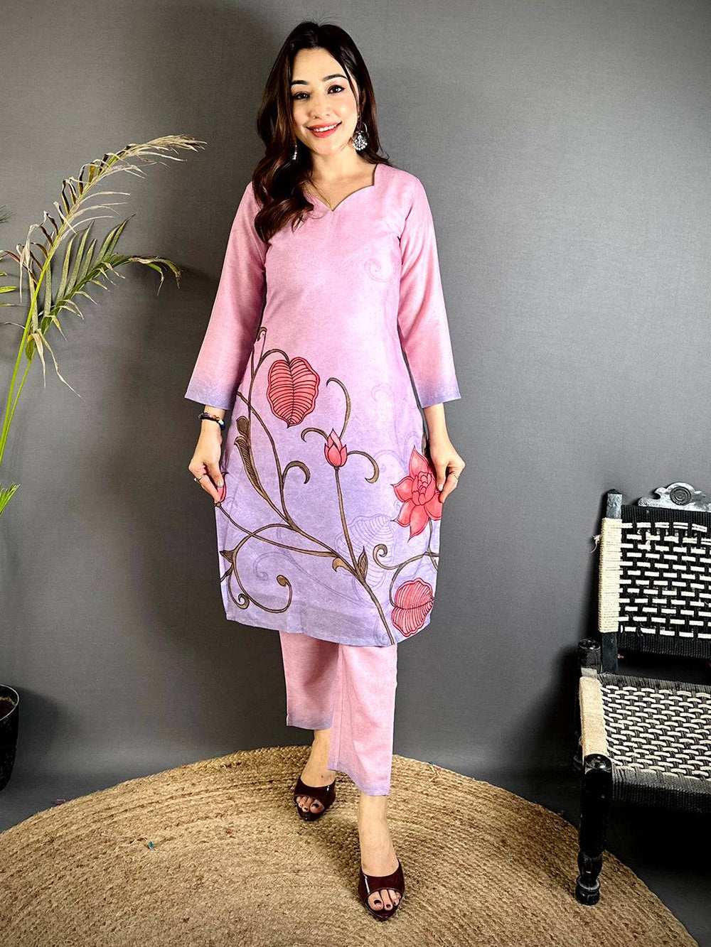 Kalamkari Sweetheart Neck Kurti