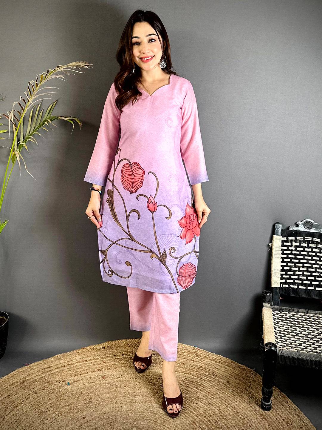 Kalamkari Sweetheart Neck Kurti