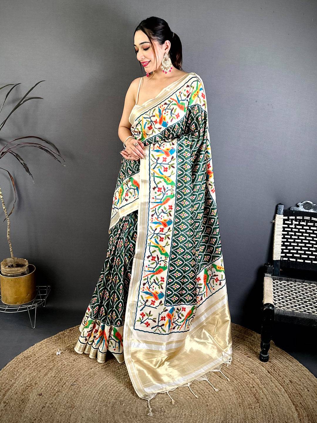 Green Patola Digital Kanchi Silk Saree