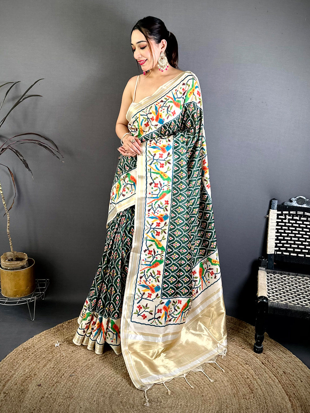 Green Patola Digital Kanchi Silk Saree