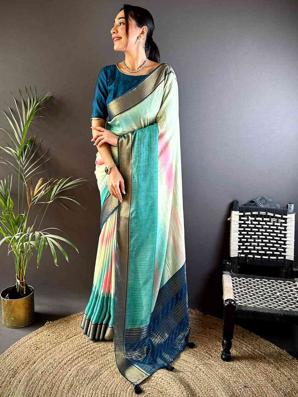 Radiant Cotton Viscose Zari Check Ombre Saree