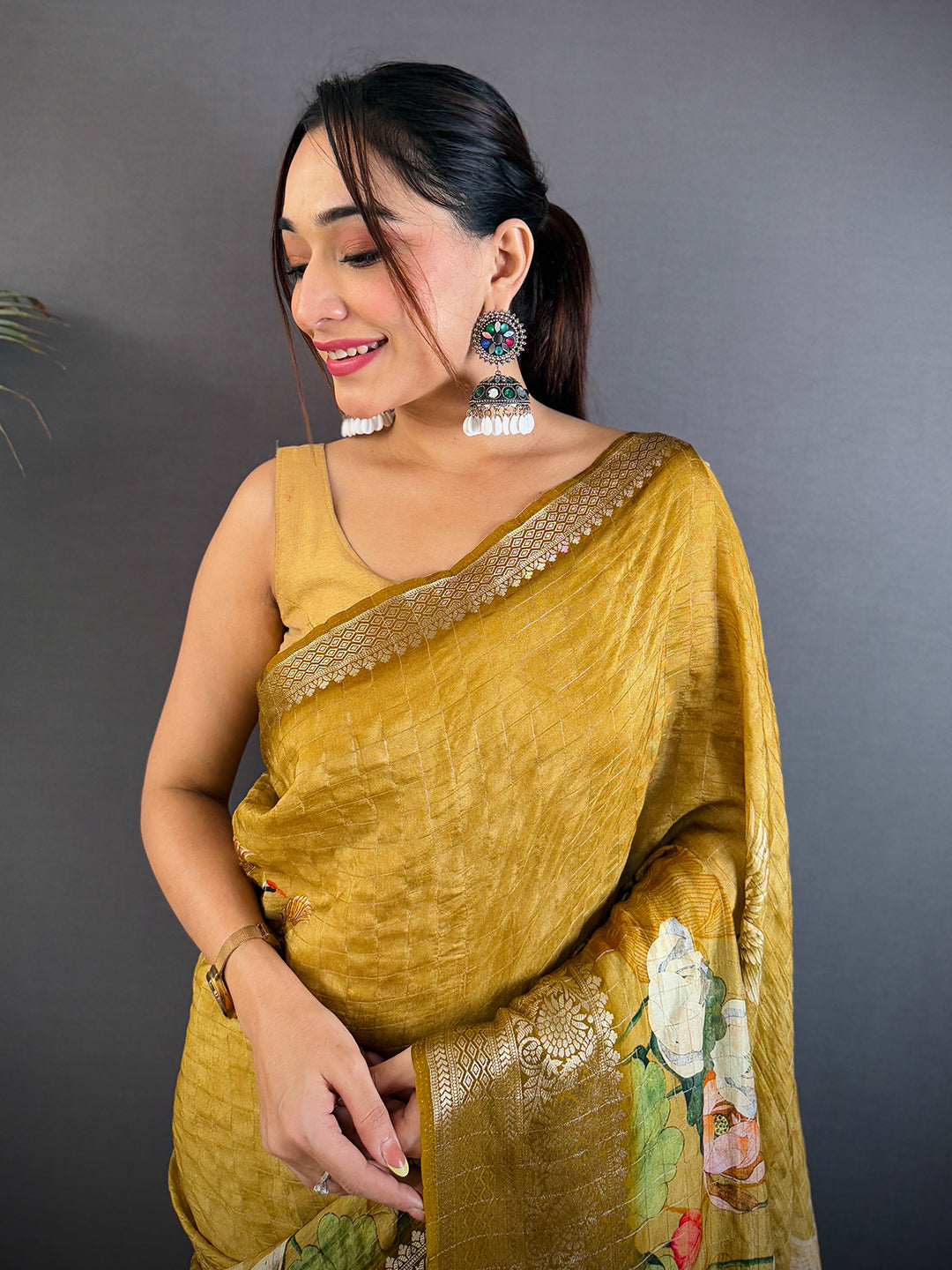 Mustard Viscose Kanchi Pattu Border Saree