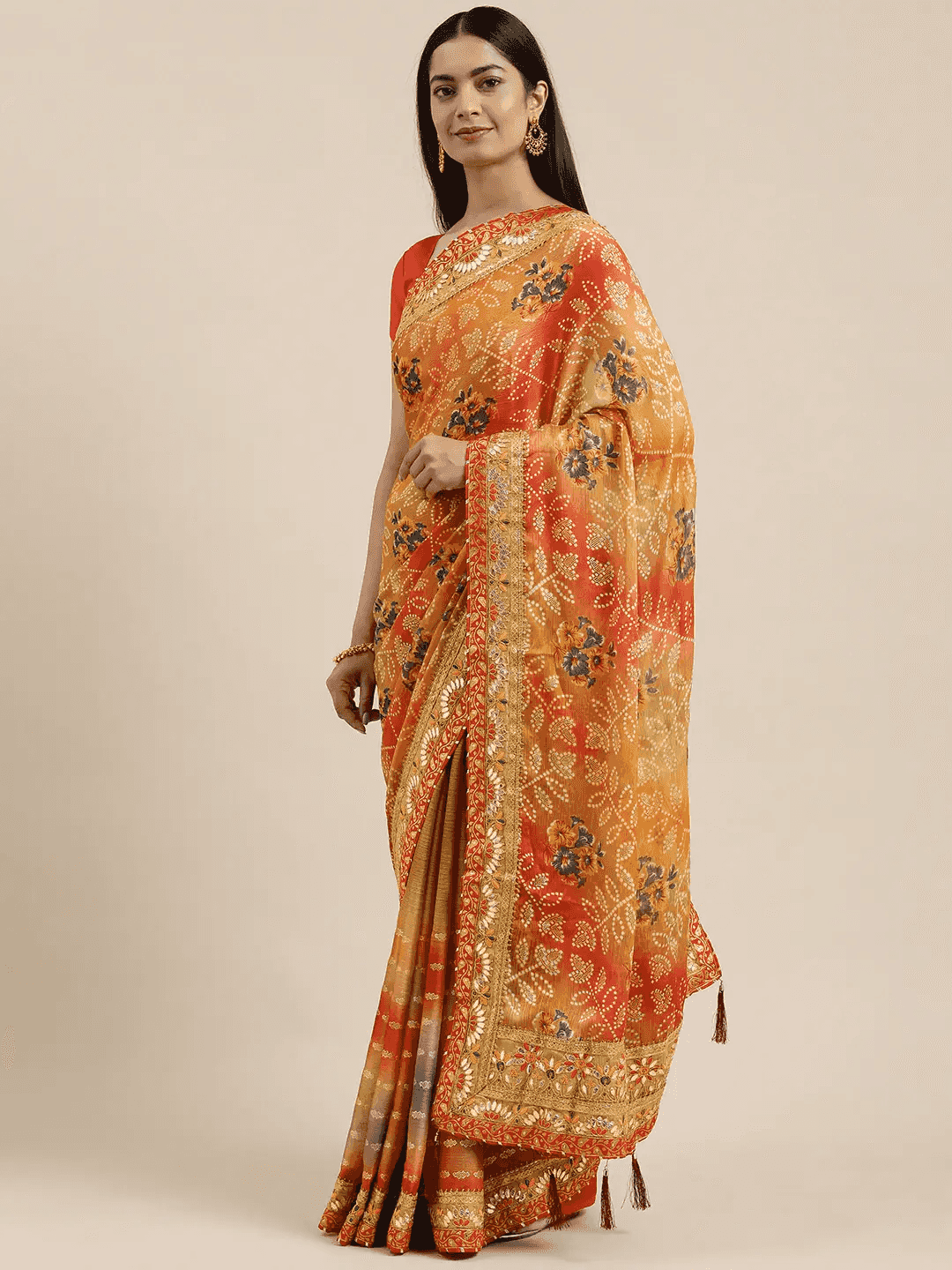 Poly Chiffon Foil & Bandhej Print Festive Saree