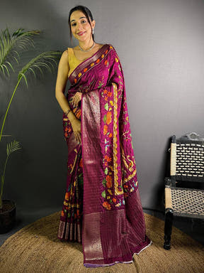 Deep Purple Pure Viscose Kalalmkari Print Saree

