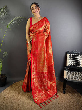 Opulent Warli Gold Zari Dharamavaram Silk Saree