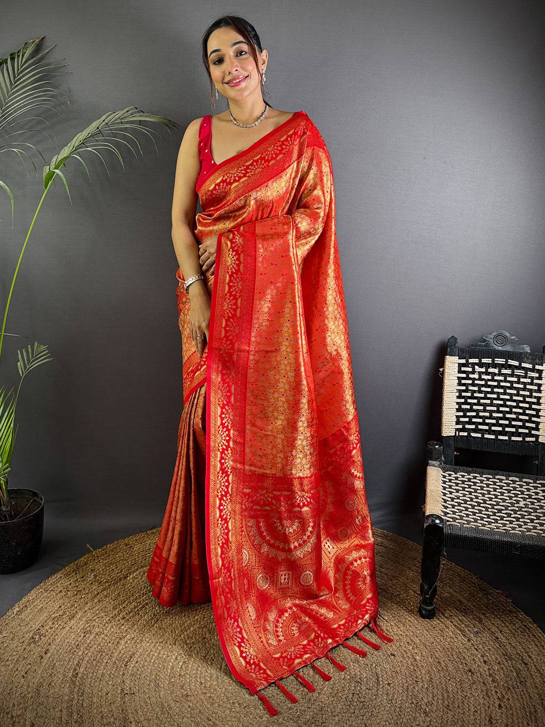 Opulent Warli Gold Zari Dharamavaram Silk Saree