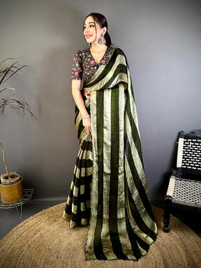Opulent Shiny Silk Striped Print Saree