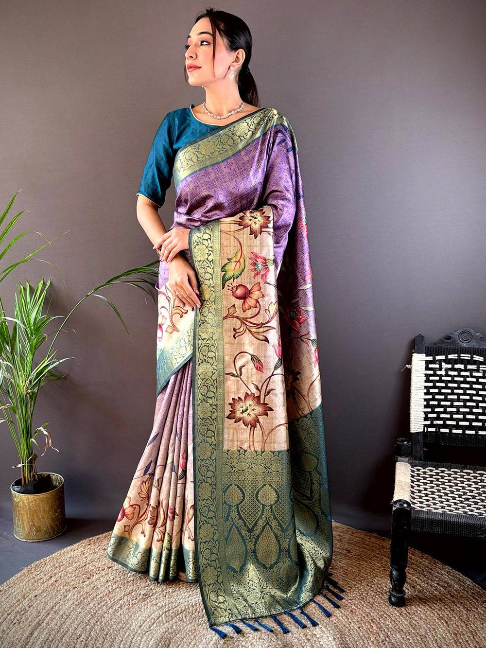 Purple Ombre Floral Digital Print Saree