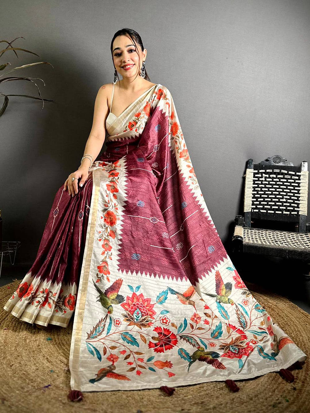 Classic Ghicha Silk Printed Tussar Saree