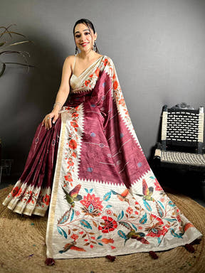 Classic Ghicha Silk Printed Tussar Saree