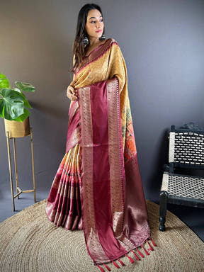 Mustard Banarasi Pichwai Print Saree