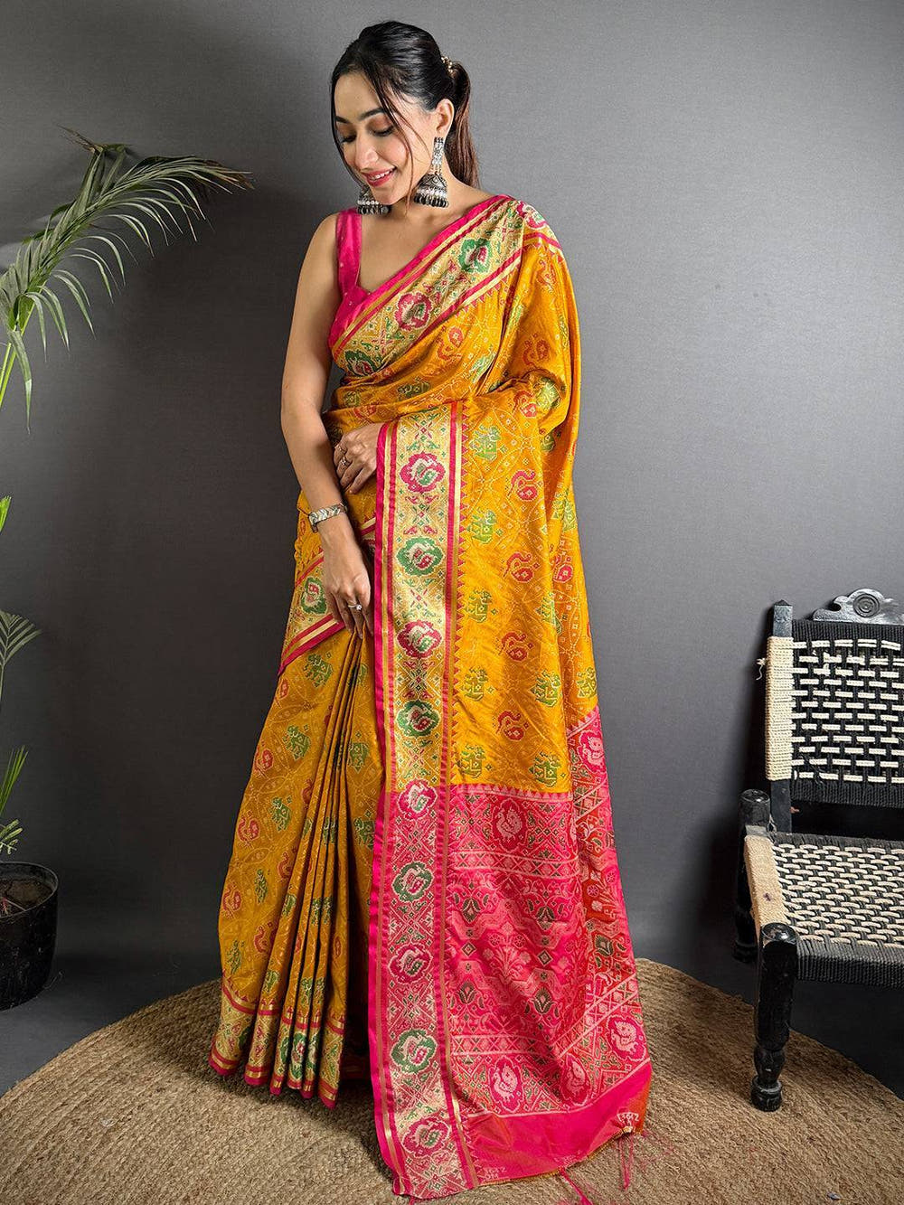Elegant Yellow Pochampally Patola Silk Saree

