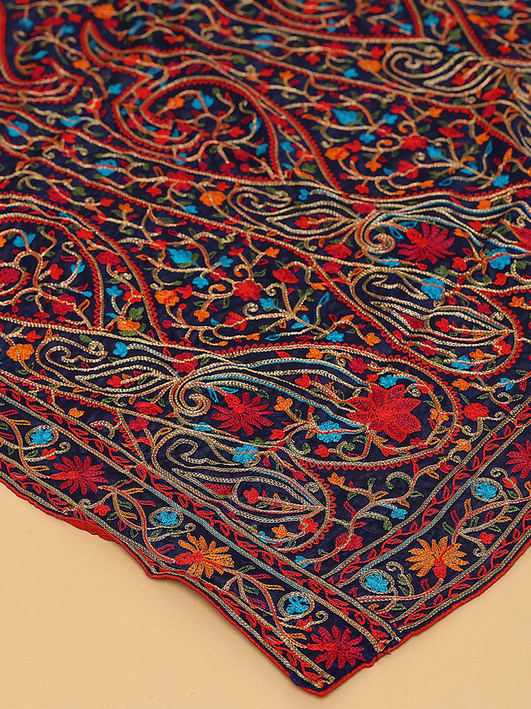 Close-up of detailed embroidery on pashmina dupatta