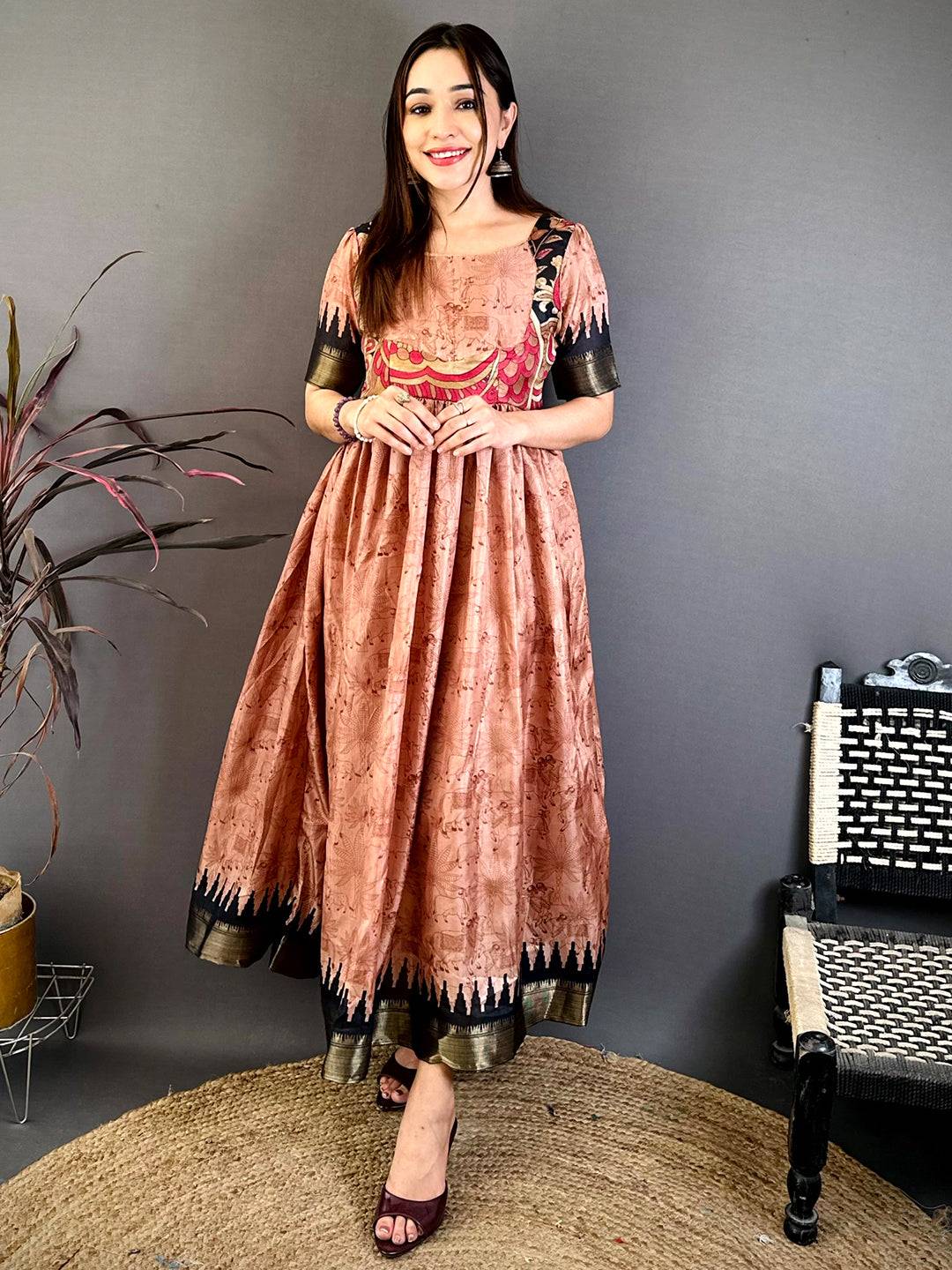 Classic Square Neck Dola Silk Dress