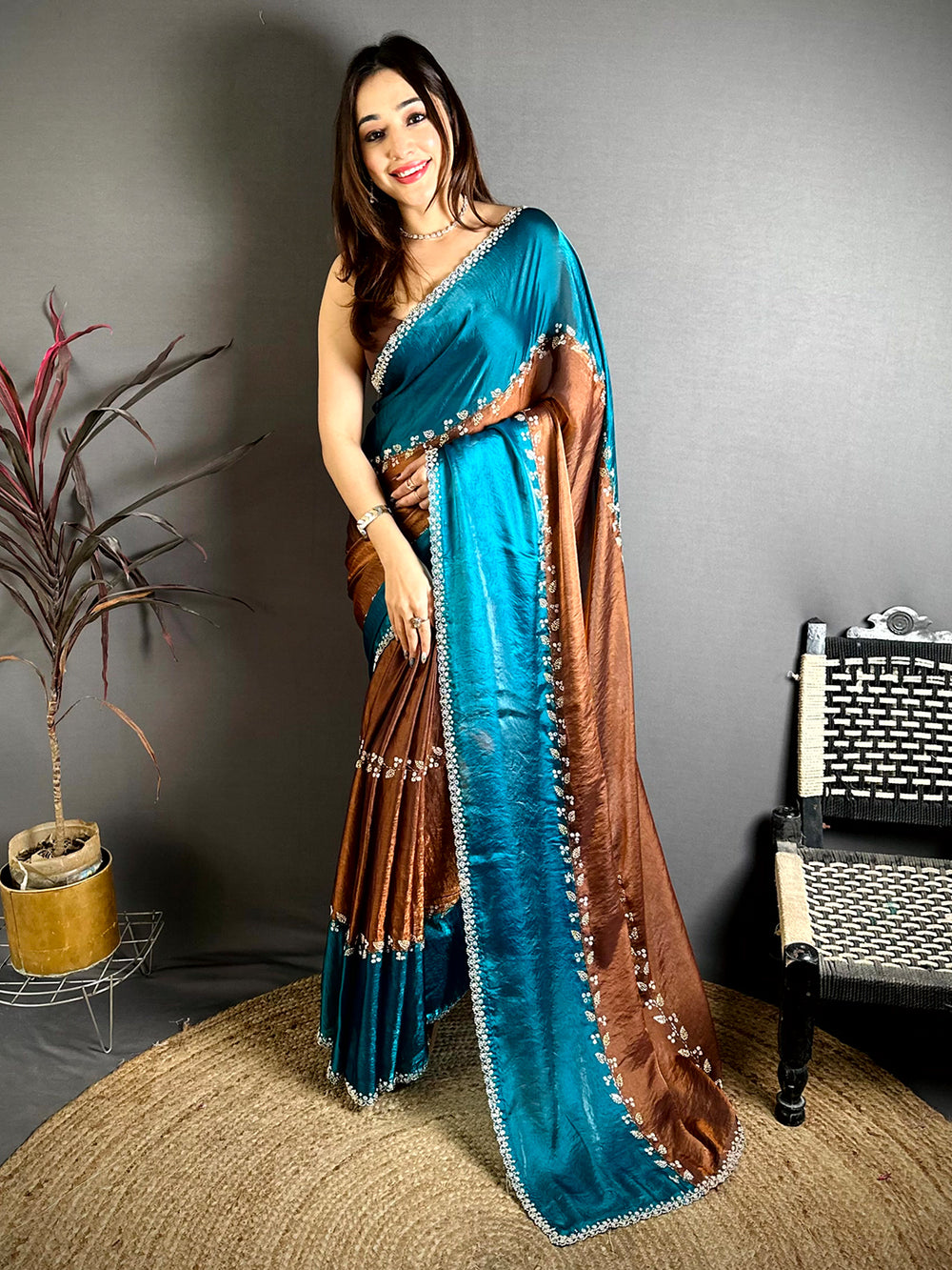 Artistic Peal Satin Tissue Saree