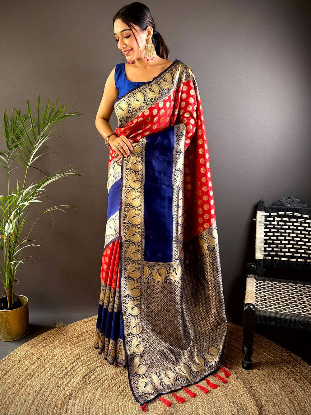 Red Banarasi Silk Saree With Pattu Zari Border