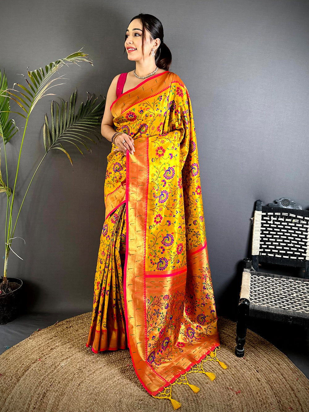 Yellow Minakari Weave Soft Paithani Saree
