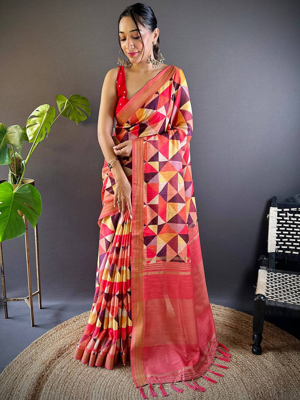 Geometric Linen Saree