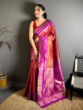 Celebrity Banarasi Katan Contrast Border Saree