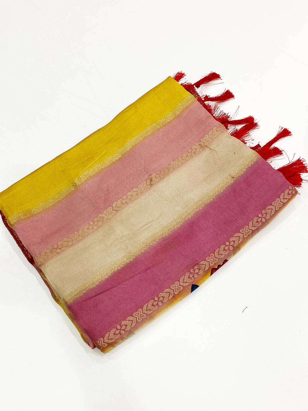 Graceful Soft Silk Kalamkari Zari Stripe Saree
